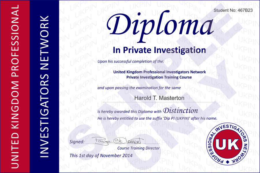 UKPIN Private Investigation Training Course Diploma